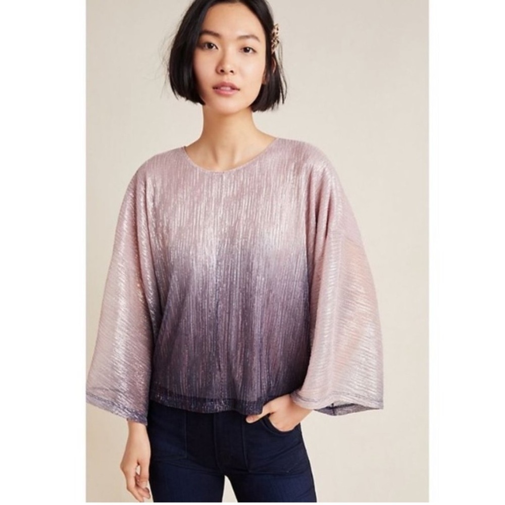 Anthropologie Serena Ombre Top Metallic Dolman Sleeve Top